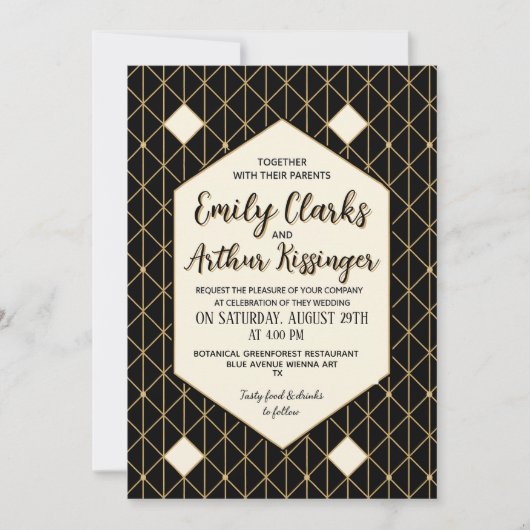 Elegant Gold and Black Modern Wedding Invitation  招待状 (正面)