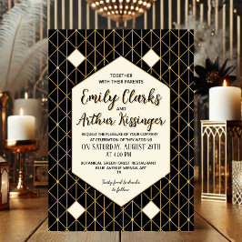Elegant Gold and Black Modern Wedding Invitation  招待状