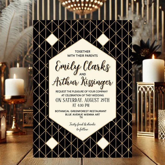 Elegant Gold and Black Modern Wedding Invitation  招待状