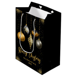 Elegant Gold and Black Ornament Christmas ミディアムペーパーバッグ