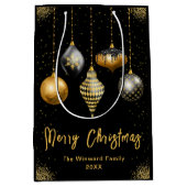 Elegant Gold and Black Ornament Christmas ミディアムペーパーバッグ (正面)