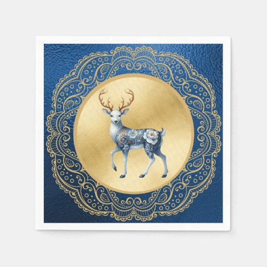 Elegant Gold and Blue Cocktail Napkin スタンダードカクテルナプキン (正面)