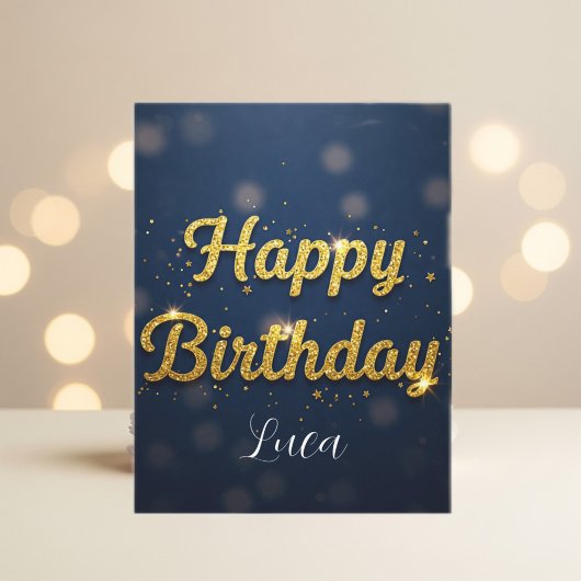 Elegant Gold and Blue Glitter Birthday Card 