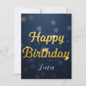 Elegant Gold and Blue Glitter Birthday Card  (正面)