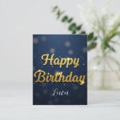 Elegant Gold and Blue Glitter Birthday Card  (スタンド正面)