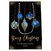 Elegant Gold and Blue Ornament Christmas ミディアムペーパーバッグ (裏面)