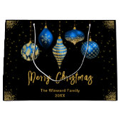 Elegant Gold and Blue Ornament Christmas ラージペーパーバッグ (正面)