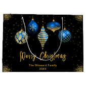 Elegant Gold and Blue Ornament Christmas ラージペーパーバッグ (裏面)