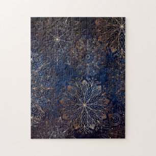 Elegant Gold and Dark Blue Floral Mandala Pattern ジグソーパズル