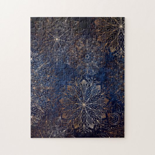Elegant Gold and Dark Blue Floral Mandala Pattern ジグソーパズル (縦)