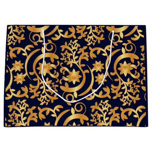 Elegant gold and dark navy ラージペーパーバッグ (正面)