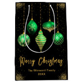 Elegant Gold and Green Ornament Christmas ミディアムペーパーバッグ (正面)