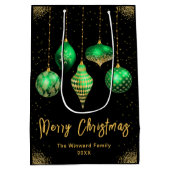 Elegant Gold and Green Ornament Christmas ミディアムペーパーバッグ (裏面)