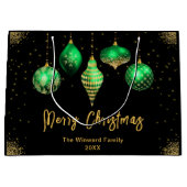 Elegant Gold and Green Ornament Christmas ラージペーパーバッグ (正面)