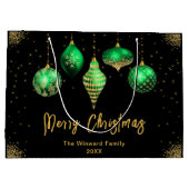 Elegant Gold and Green Ornament Christmas ラージペーパーバッグ (裏面)