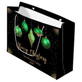 Elegant Gold and Green Ornament Christmas ラージペーパーバッグ