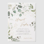 Elegant Gold and Greenery Eucalyptus Wedding ベラム紙招待状 (正面)