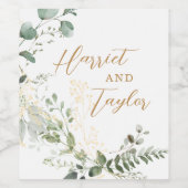 Elegant Gold and Greenery Eucalyptus Wedding ワインラベル (シングルラベル)