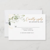Elegant Gold and Greenery Eucalyptus Wedding  出欠カード (正面)