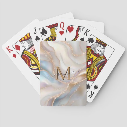 Elegant Gold and Nacre Monogram Name Personalized トランプ (裏面)