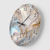 Elegant Gold and Nacre Monogram Name Personalized ラージ壁時計 (傾斜)