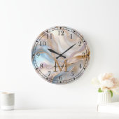 Elegant Gold and Nacre Monogram Name Personalized ラージ壁時計 (ホーム)