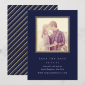 Elegant Gold and Navy Photo Save The Date セーブザデート (正面/裏面)