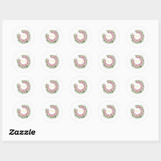 Elegant Gold and Pink Floral Wreath Favor Sticker  ラウンドシール