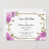 Elegant Gold and Pink Roses Quinceanera セーブザデート (正面)