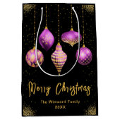 Elegant Gold and Purple Ornament Christmas ミディアムペーパーバッグ (正面)