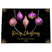 Elegant Gold and Purple Ornament Christmas ラージペーパーバッグ (正面)