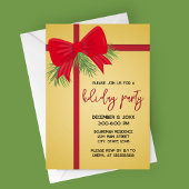 Elegant Gold and Red Bow Holiday Party Invitation 招待状