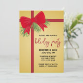 Elegant Gold and Red Bow Holiday Party Invitation 招待状 (スタンド正面)
