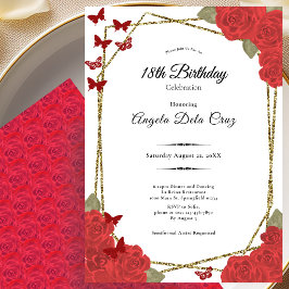 Elegant Gold and Red Roses 18th Birthday Debut 招待状