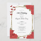 Elegant Gold and Red Roses 18th Birthday Debut 招待状 (正面)