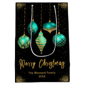Elegant Gold and Teal Ornament Christmas ミディアムペーパーバッグ (裏面)