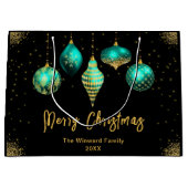 Elegant Gold and Teal Ornament Christmas ラージペーパーバッグ (正面)