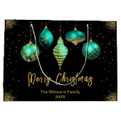 Elegant Gold and Teal Ornament Christmas ラージペーパーバッグ (裏面)