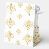 Elegant Gold and White Damask Wedding フェイバーボックス (裏面)