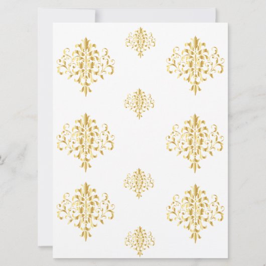 Elegant Gold and White Damask Wedding Invitation 招待状 (裏面)