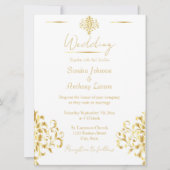 Elegant Gold and White Damask Wedding Invitation 招待状 (正面)