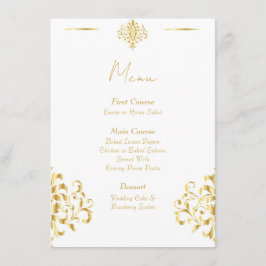 Elegant Gold and White Damask Wedding Menu メニュー