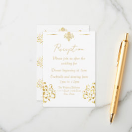 Elegant Gold and White Damask Wedding Reception エンクロージャーカード