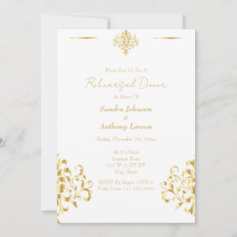 Elegant Gold and White Damask Wedding Rehearsal 招待状
