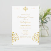 Elegant Gold and White Damask Wedding Rehearsal 招待状 (スタンド正面)