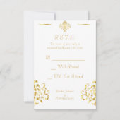Elegant Gold and White Damask Wedding RSVP (正面)
