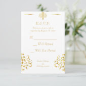 Elegant Gold and White Damask Wedding RSVP (スタンド正面)
