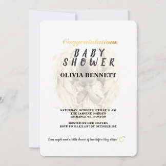 Elegant Gold Angel Baby Shower Invitation 招待状