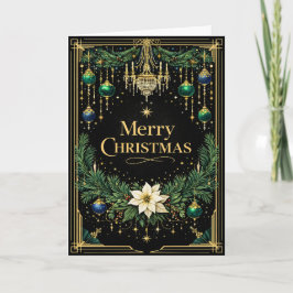Elegant Gold Art Deco Chandelier Christmas  シーズンカード