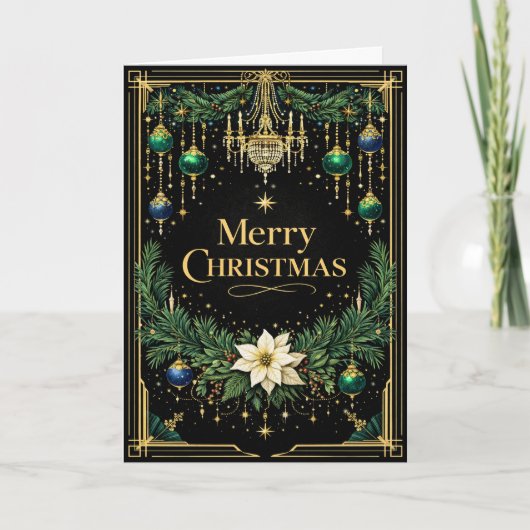 Elegant Gold Art Deco Chandelier Christmas  シーズンカード (正面)